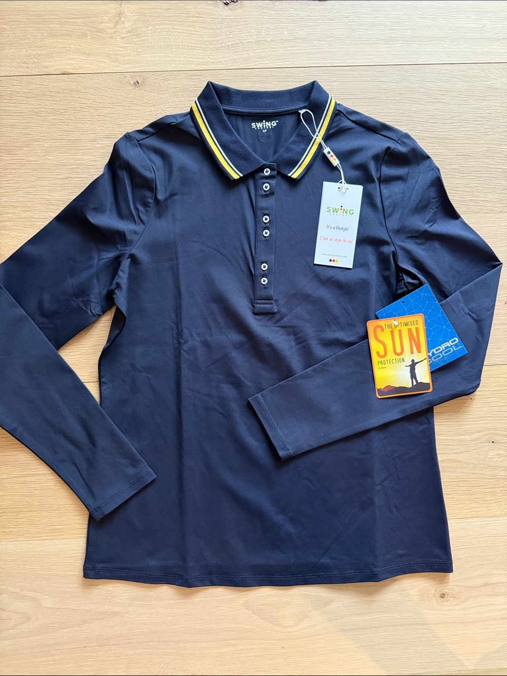 ⛳️ New Swing Control Women's Long Sleeve Navy Polo with Yellow-Trim Collar